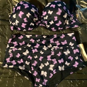 Butterfly print 2 piece bathing suit
